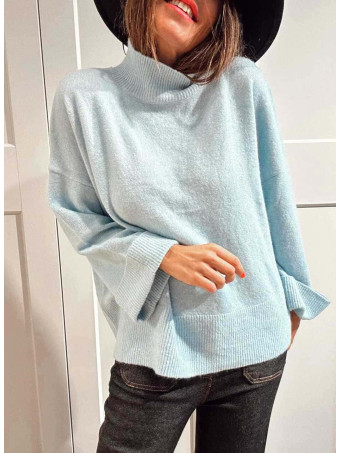 Punto Oversize Manga con Vuelta LUNVER Celeste HEVE