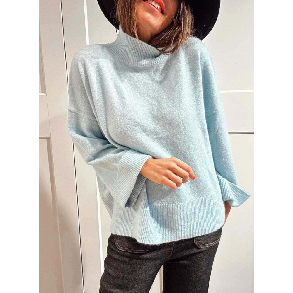 Punto Oversize Manga con Vuelta LUNVER Celeste HEVE