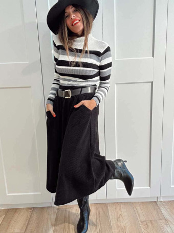 Falda Pana con Cinturón SELINOR Negro  HEVE