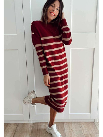 Vestido Punto Rayas TEBOW Burdeos HEVE