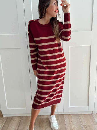 Vestido Punto Rayas TEBOW Burdeos HEVE