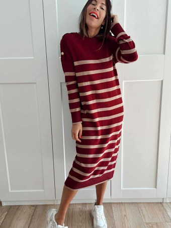 Vestido Punto Rayas TEBOW Burdeos HEVE