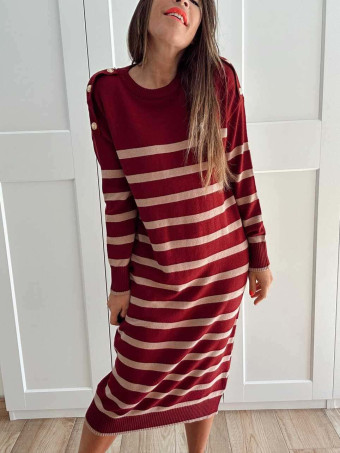 Vestido Punto Rayas TEBOW Burdeos HEVE