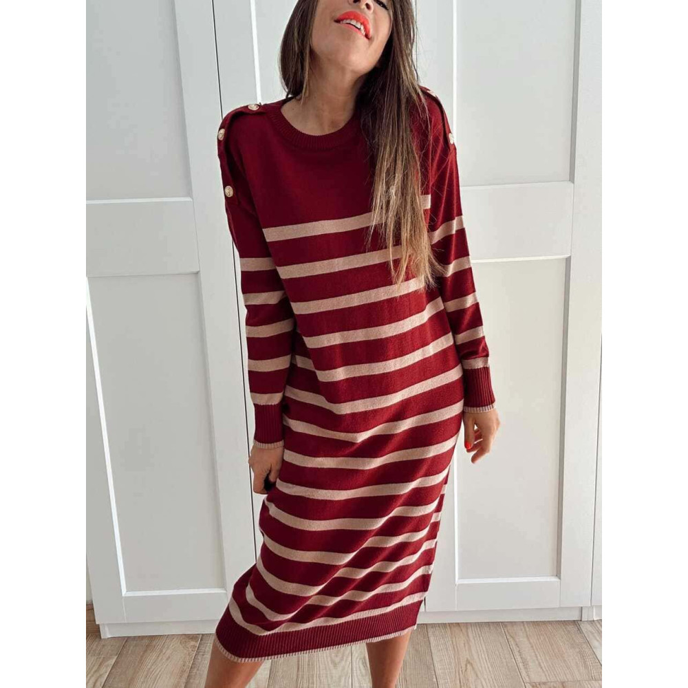 Vestido Punto Rayas TEBOW Burdeos HEVE Vestido Punto Rayas TEBOW Burdeos HEVE