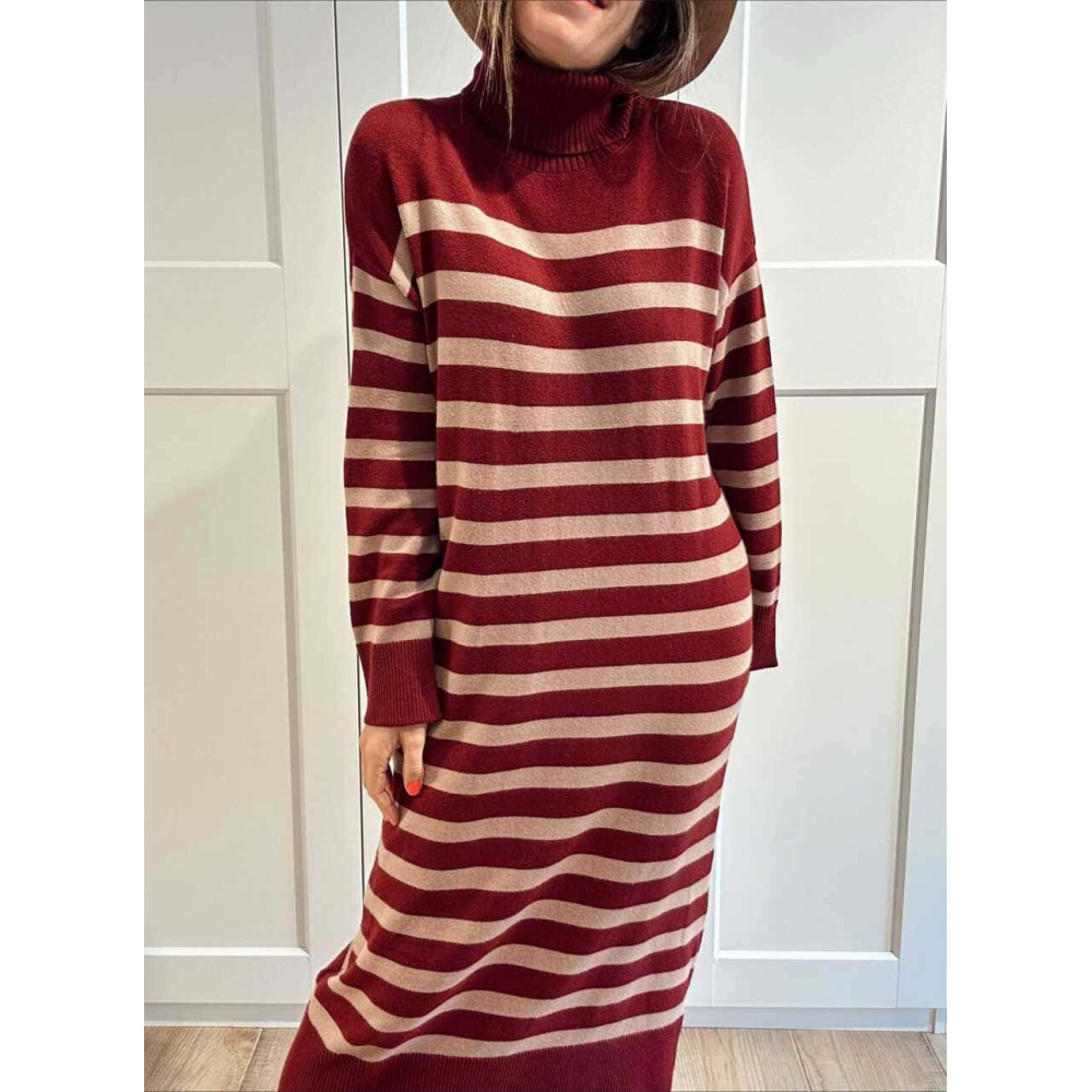 Vestido Punto Rayas GARENZE Burdeos HEVE Vestido Punto Rayas GARENZE Burdeos HEVE