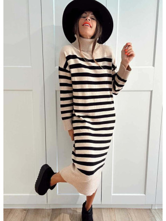 Vestido Punto Rayas GARENZE Beige HEVE Vestido Punto Rayas GARENZE Beige HEVE