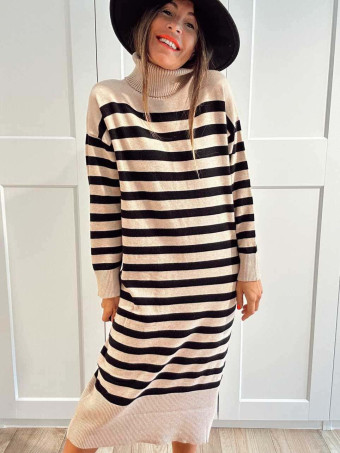 Vestido Punto Rayas GARENZE Beige HEVE Vestido Punto Rayas GARENZE Beige HEVE