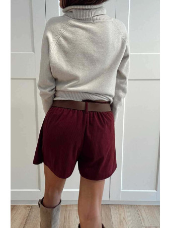 Falda Pantalón Pana con Cinturón TOVEA Burdeos HEVE
