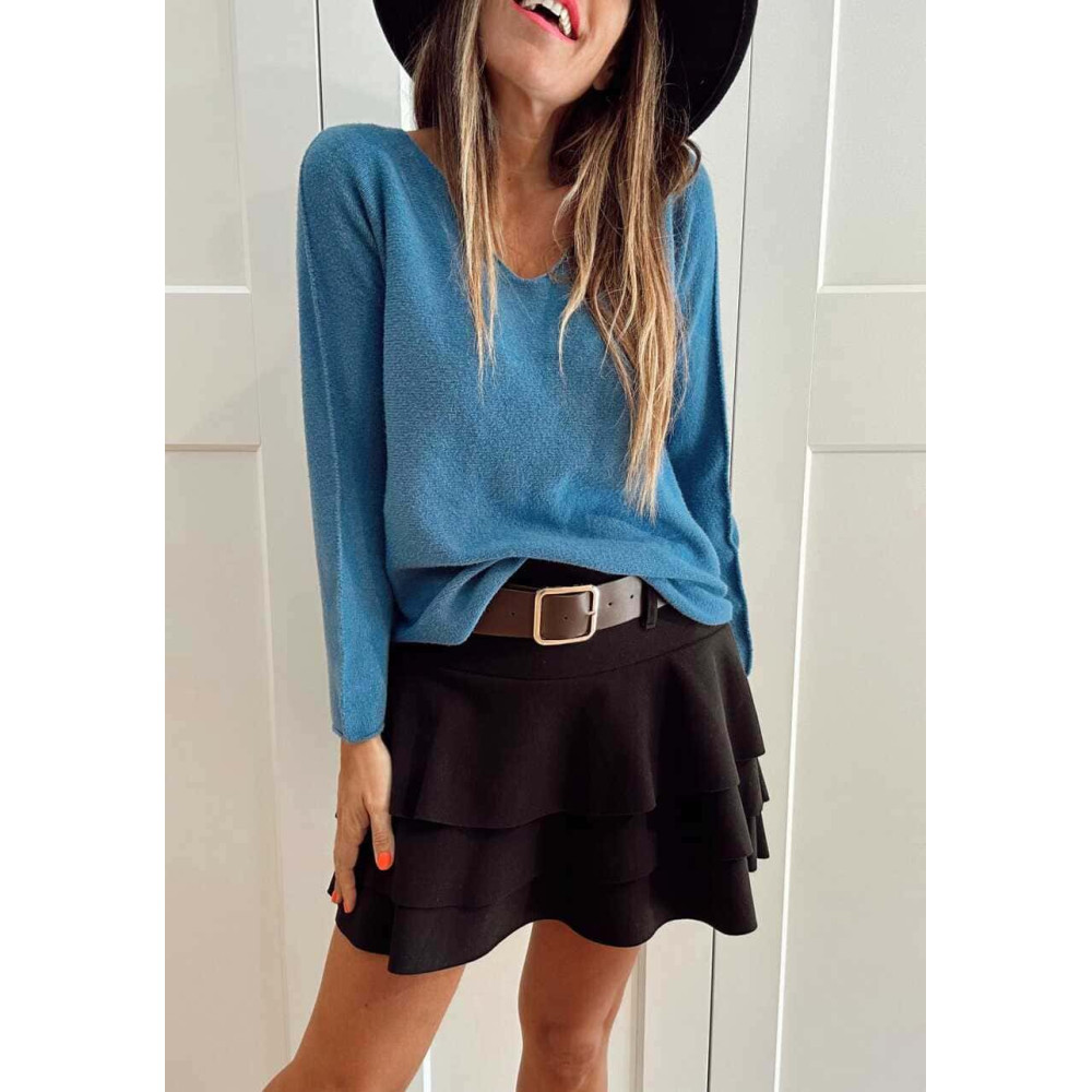 Punto Básico Escote Pico JANIKA Azul HEVE Punto Básico Escote Pico JANIKA Azul HEVE