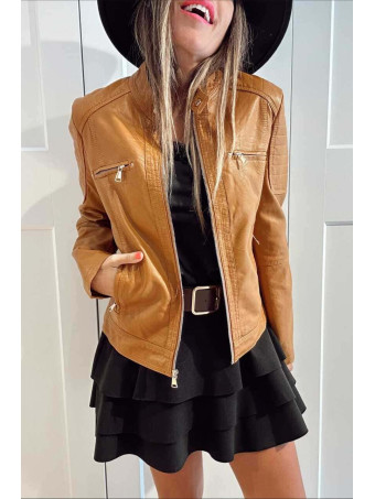 Cazadora Biker Polipiel VANTHER Camel HEVE