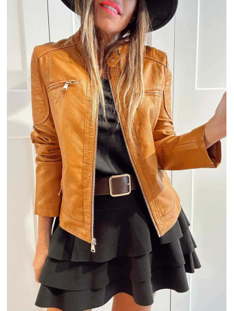 Cazadora Biker Polipiel VANTHER Camel HEVE