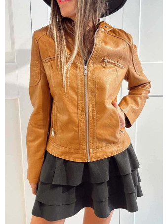 Cazadora Biker Polipiel VANTHER Camel HEVE