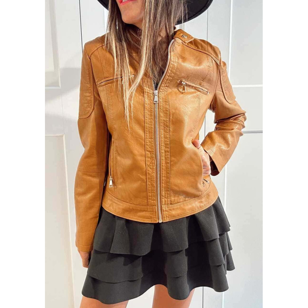 Cazadora Biker Polipiel VANTHER Camel HEVE Cazadora Biker Polipiel VANTHER Camel HEVE