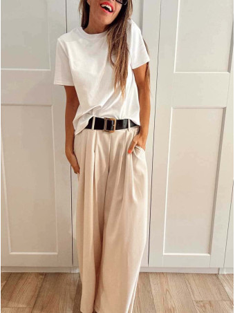 Pantalón Palazzo Cinturón CHARMELLIE Beige HEVE