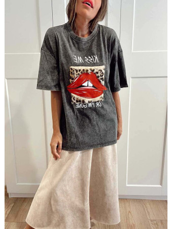 Camiseta Oversize KISS ME OR I´M GONE Gris HEVE