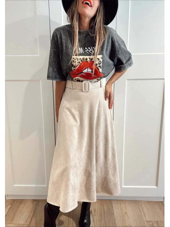 Falda Efecto Ante con Cinturón SAUVRA Beige HEVE