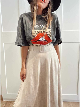 Falda Efecto Ante con Cinturón SAUVRA Beige HEVE