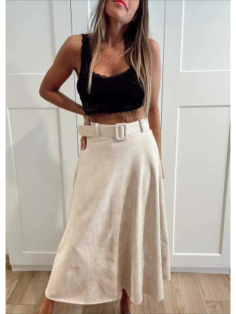 Falda Efecto Ante con Cinturón SAUVRA Beige HEVE