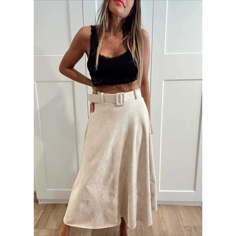 Falda Efecto Ante con Cinturón SAUVRA Beige HEVE