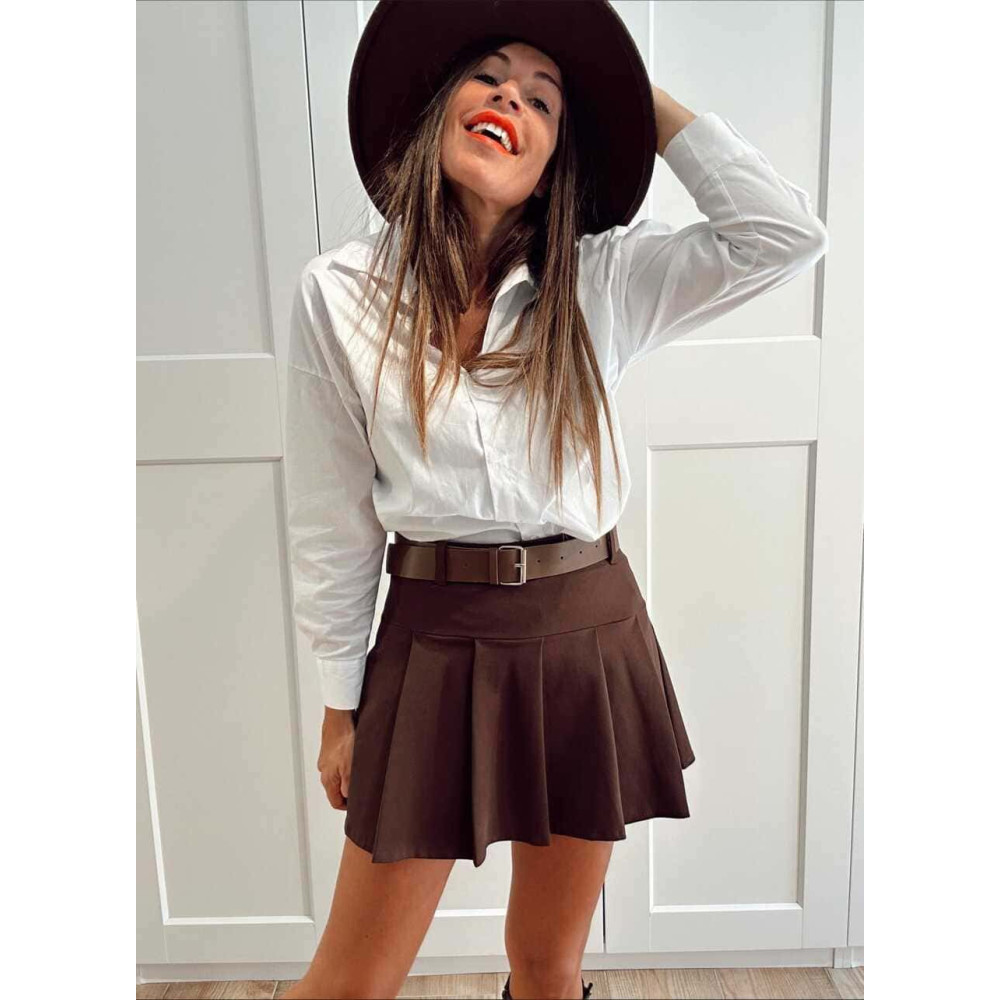 Falda Pantalón con Cinturón SELVYN Marrón HEVE