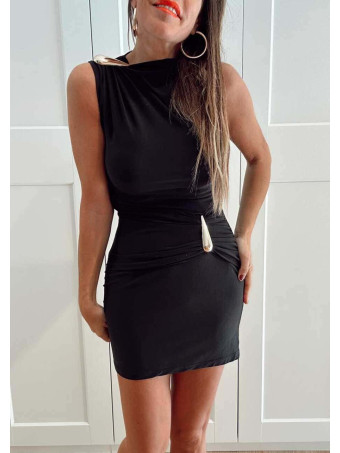 Vestido Drapeado con Pasadores THESSARA Negro HEVE