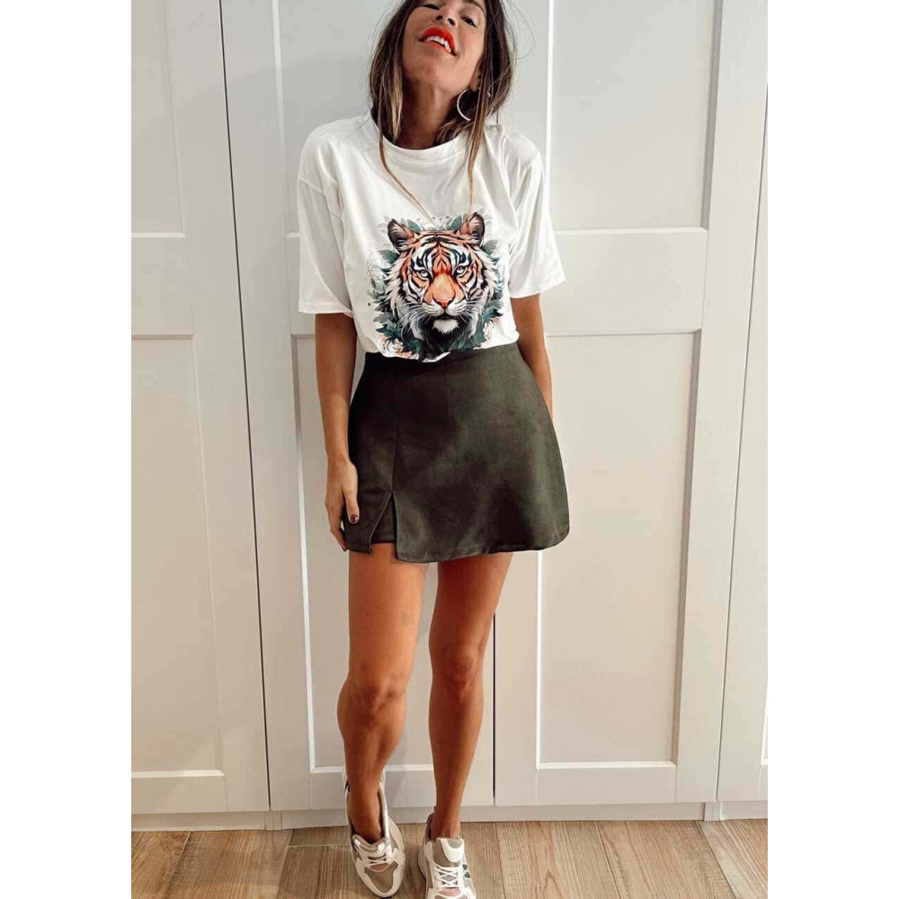 Falda Pantalón Efecto Ante VALOA Verde Militar HEVE