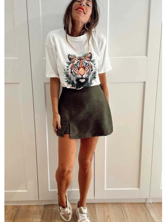 Falda Pantalón Efecto Ante VALOA Verde Militar HEVE