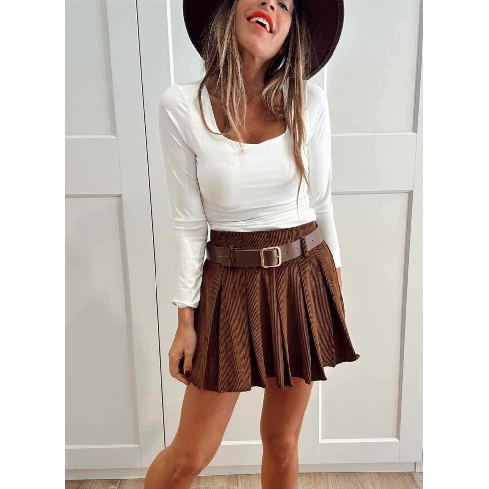 Falda Pantalón Pana con Cinturón TOVEA Marrón HEVE