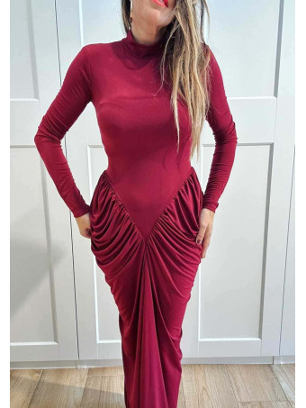 Vestido Largo Abullonado SORELIA Burdeos HEVE