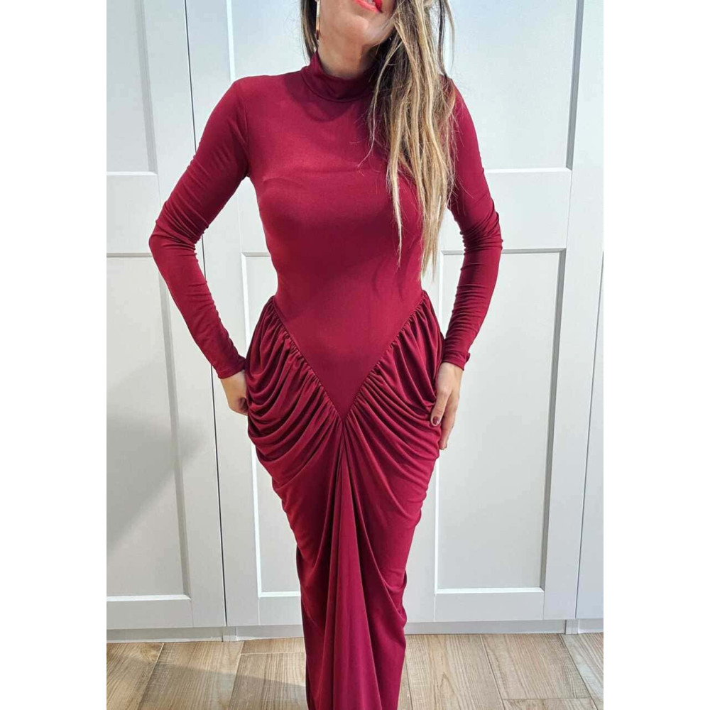 Vestido Largo Abullonado SORELIA Burdeos HEVE Vestido Largo Abullonado SORELIA Burdeos HEVE