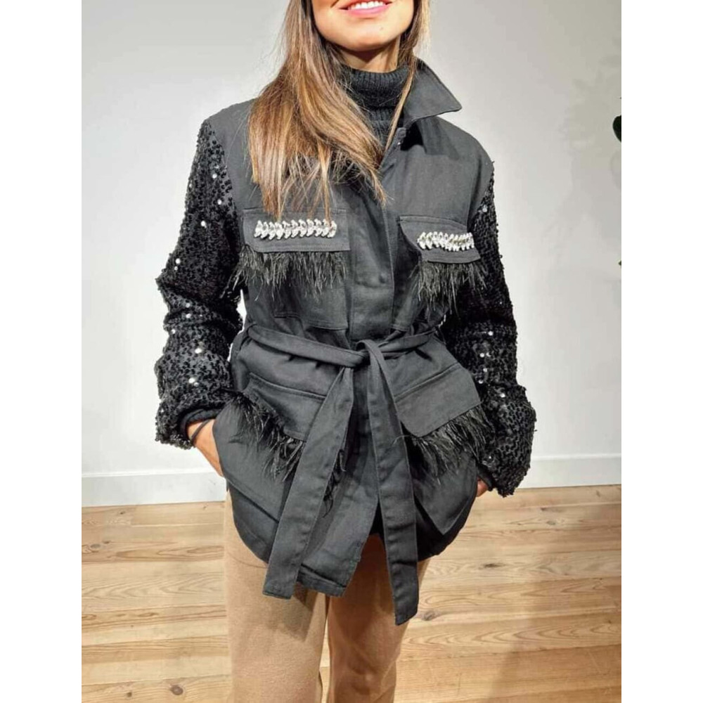 Sahariana Denim Strass DIVAT Negro HEVE Sahariana Denim Strass DIVAT Negro HEVE