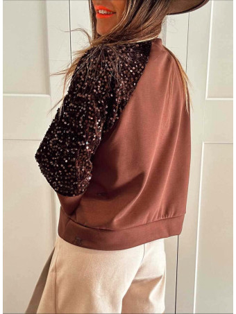 Sudadera Soft Touch Lentejuelas LUMARYS Marrón HEVE