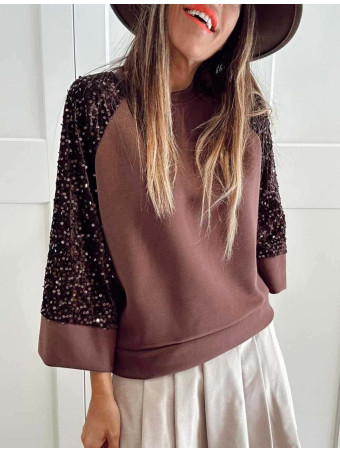 Sudadera Soft Touch Lentejuelas LUMARYS Marrón HEVE