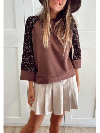 Sudadera Soft Touch Lentejuelas LUMARYS Marrón HEVE
