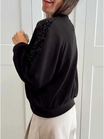 Sudadera Soft Touch Lentejuelas GLISVA Negro HEVE