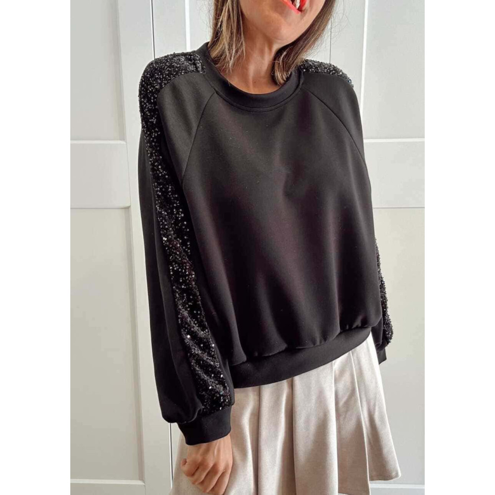 Sudadera Soft Touch Lentejuelas GLISVA Negro HEVE Sudadera Soft Touch Lentejuelas GLISVA Negro HEVE