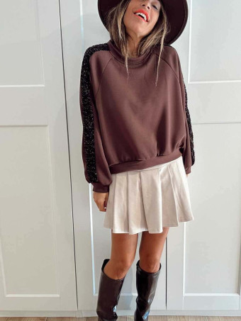 Sudadera Soft Touch Lentejuelas GLISVA Marrón HEVE