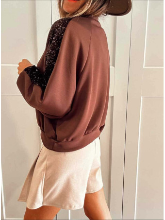 Sudadera Soft Touch Lentejuelas GLISVA Marrón HEVE