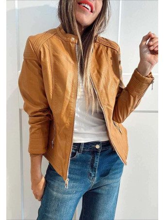Cazadora Biker Polipiel DRAVIA Ocre HEVE