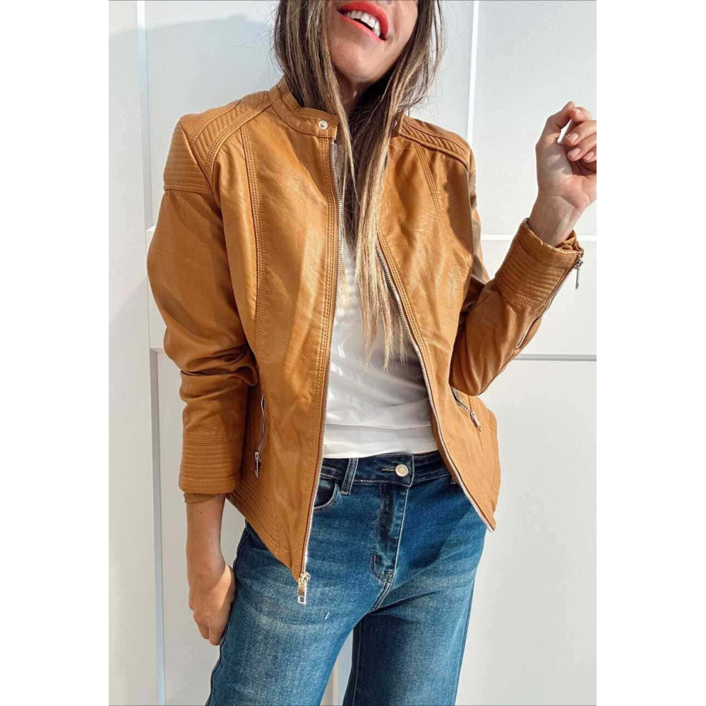Cazadora Biker Polipiel DRAVIA Ocre HEVE