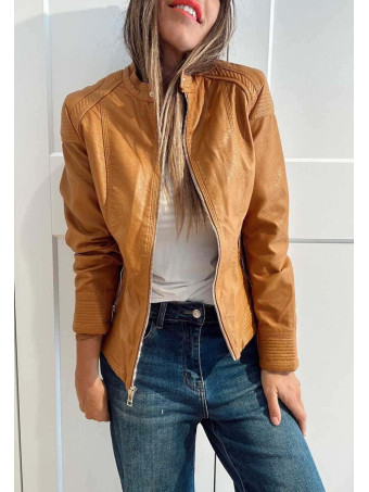 Cazadora Biker Polipiel DRAVIA Ocre HEVE