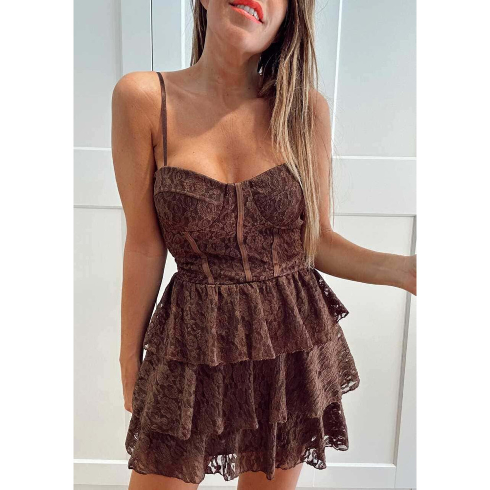 Vestido Corsetero Encaje DIONNA Marrón HEVE Vestido Corsetero Encaje DIONNA Marrón HEVE