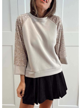 Sudadera Soft Touch Lentejuelas LUMARYS Beige HEVE