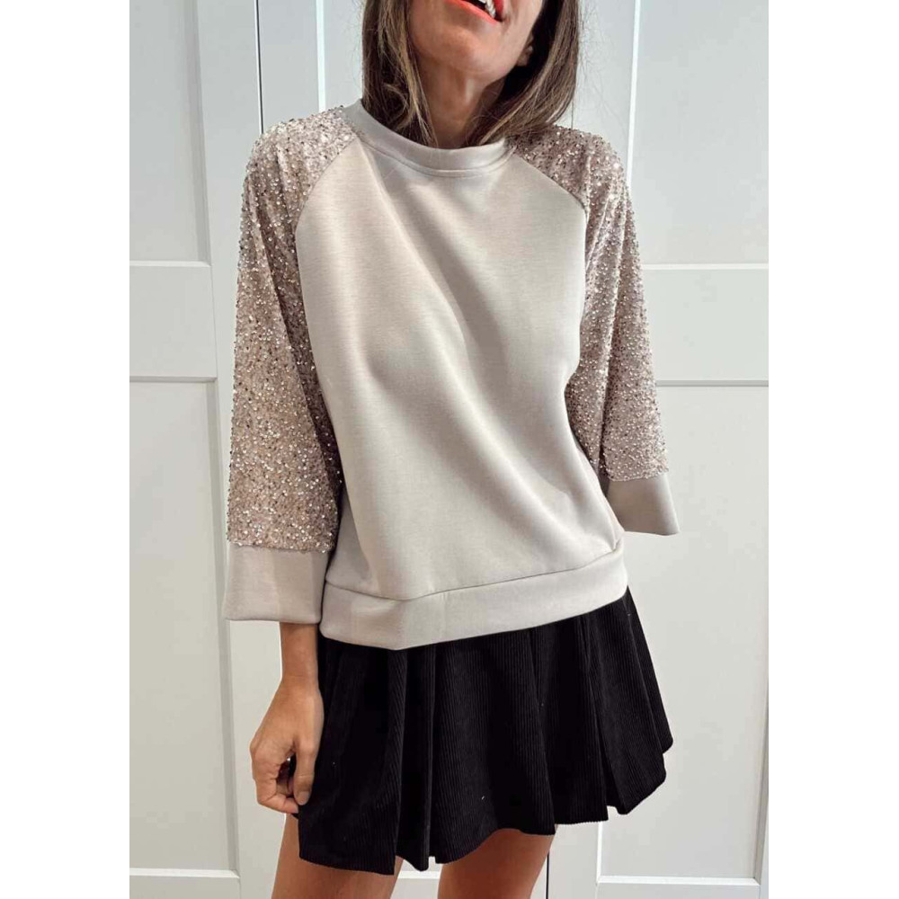 Sudadera Soft Touch Lentejuelas LUMARYS Beige HEVE