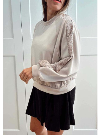 Sudadera Soft Touch Lentejuelas GLISVA Beige HEVE