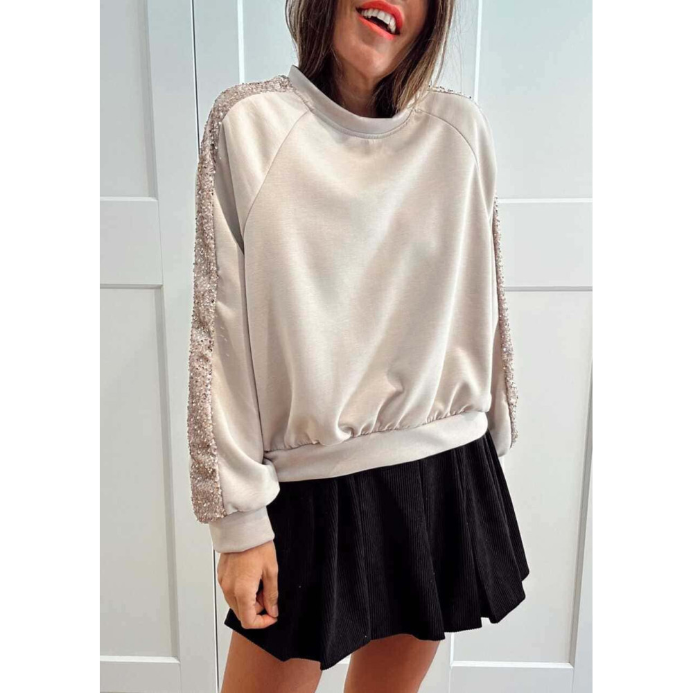 Sudadera Soft Touch Lentejuelas GLISVA Beige HEVE Sudadera Soft Touch Lentejuelas GLISVA Beige HEVE