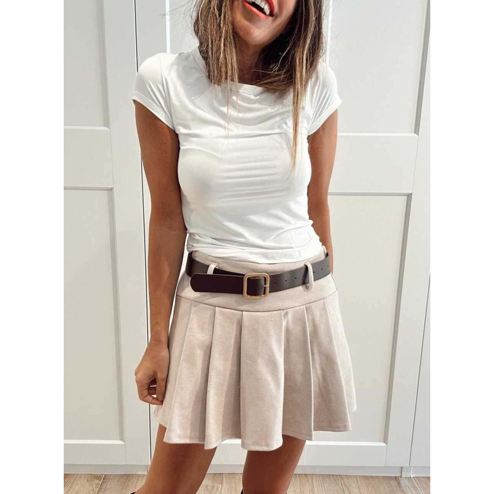 Falda Pantalón con Cinturón SELVYN Beige HEVE Falda Pantalón con Cinturón SELVYN Beige HEVE