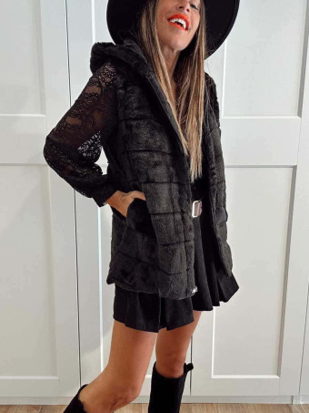 Chaleco Efecto Pelo GISELLE Negro HEVE