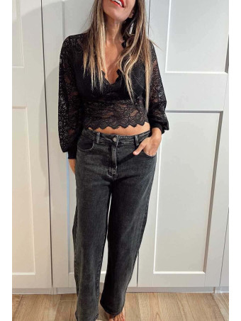 Jeans Straight Tiro Alto KROWEN Negro HEVE