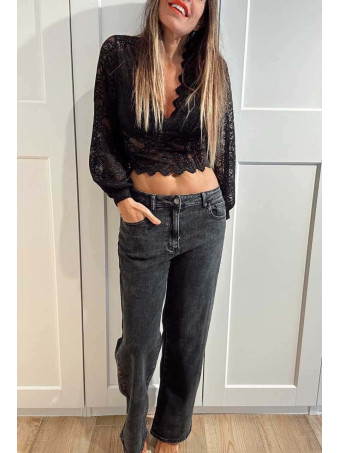 Jeans Straight Tiro Alto KROWEN Negro HEVE